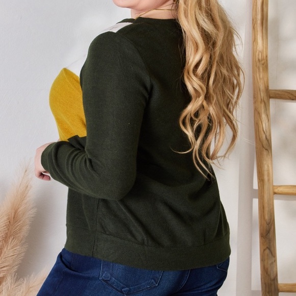 NEW Hailey & Co PLUS + REG Size Retro 1970s Color Block V-Neck Knit Top Blouse - Picture 4 of 11